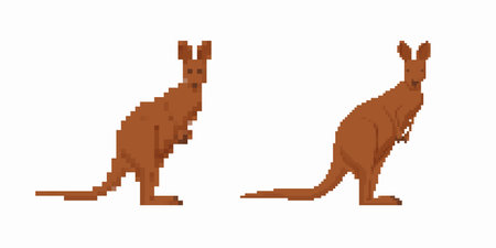 Two brown pixel art kangaroos facing forward. notable features include ears and long curved tails.のイラスト素材