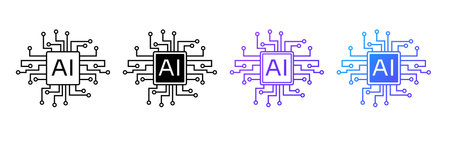 A blue AI logo with a minimalistic chip design, symbolizing neural networks, programming, and information flow in a futuristic and innovative style.のイラスト素材