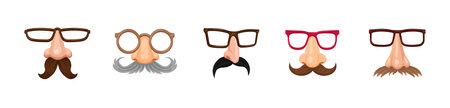 a collection of cartoon noses with various glasses and mustaches in a fun and quirky design.のイラスト素材