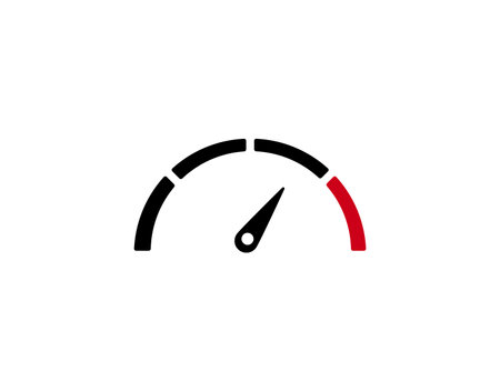 Minimalist speedometer icon with a gradient needle, symbolizing speed, performance, and efficiency.の写真素材