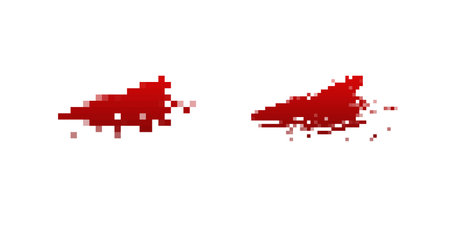 Two pixelated red blood stains appearing distorted and glitchy in a digital horror style.のイラスト素材