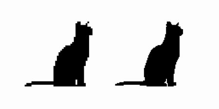 Black silhouettes of two sitting cats looking at each other, showcasing elegant feline shapes.のイラスト素材
