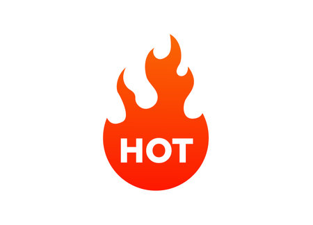 Icon of a flame with the word hot in bold letters. bright orange and white design.のイラスト素材