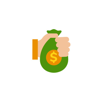 Green money bag with a dollar symbol held by a hand, representing prosperity and economic growth.のイラスト素材