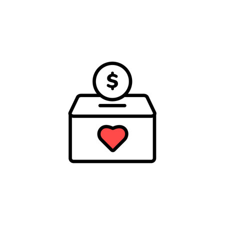 A donation box icon featuring a heart, representing love and giving, with a dollar sign above it.のイラスト素材