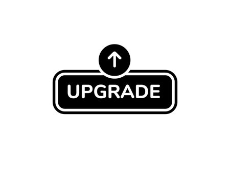 Black rectangle with bold upgrade label and upward arrow symbol, suggesting software improvement.のイラスト素材