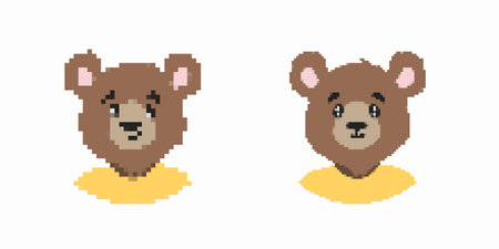Two adorable pixel art bears with distinctive cute expressions bring charm and retro style.のイラスト素材