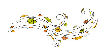Colorful leaves dance in a gentle breeze, embodying the essence and charm of the autumn season.のイラスト素材