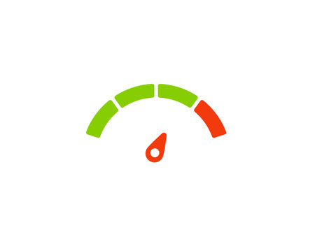 Bright colored speedometer with green and red sections highlights varying speed and performance levels.のイラスト素材