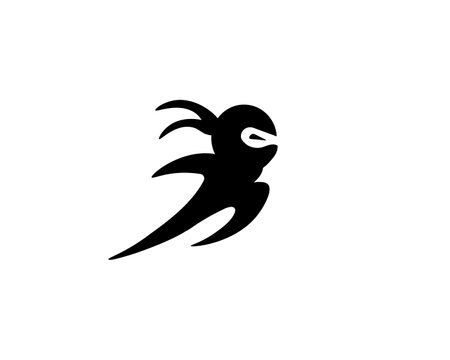Black bird with curved wings in flight. smooth lines create dynamic, graceful movement.のイラスト素材
