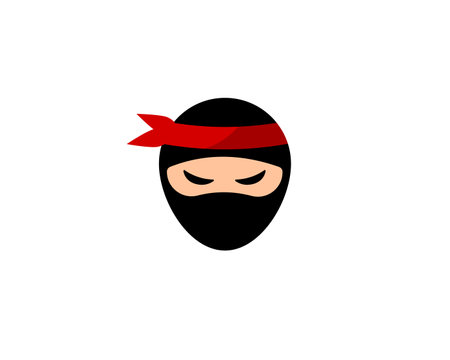 Simple design of a ninja head with a red headband and black mask, showing a mysterious expression.のイラスト素材