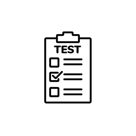A checklist icon labeled test with boxes and checkmarks indicating task completion and organization.のイラスト素材