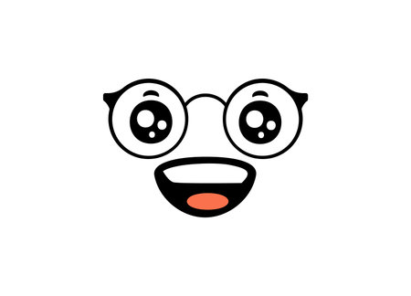Happy cartoon face with big eyes and glasses displaying a cheerful and joyful expression.のイラスト素材