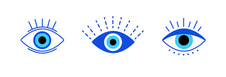 Stylized blue eyes with unique patterns; minimalist design showing symmetry and artistic style.のイラスト素材