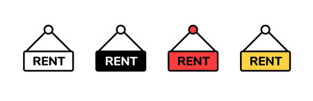 Icons of rent signs in color and outline styles indicate availability for easy identification.のイラスト素材