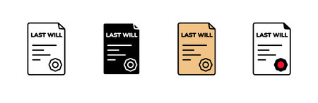 Icon of a last will document in four styles, featuring modern, simple designs with distinct colors.のイラスト素材