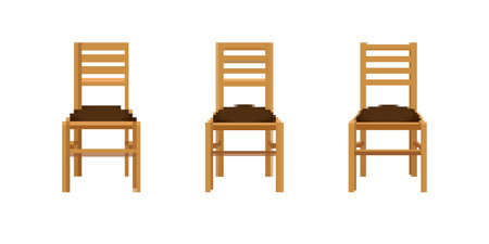 This pixel-style chair set shows three wooden chairs in a classic, retro design.のイラスト素材