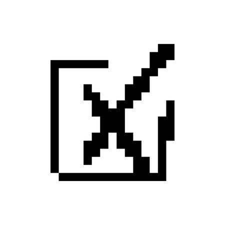 Mosaic icon in pixel style showing an check mark with a retro, black and white design.のイラスト素材