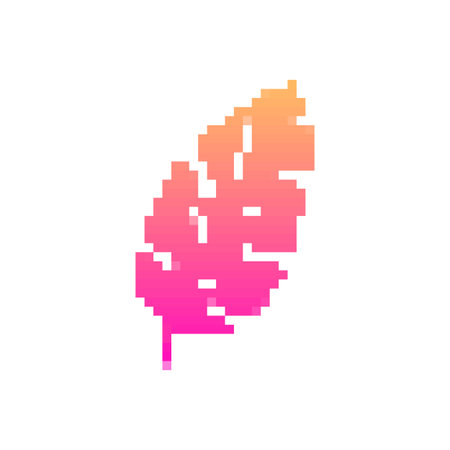 A pixel art leaf icon in a retro 8 bit style. it features a vibrant gradient from orange to pink.のイラスト素材