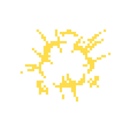 Yellow burst icon in pixelated mosaic style, symbolizing energy and impact. retro 8 bit design.のイラスト素材