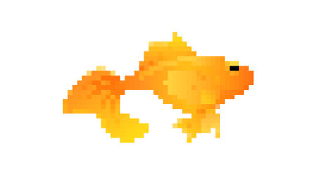 Vibrant pixel art goldfish with a playful expression and classic retro style. great for creative uses.のイラスト素材