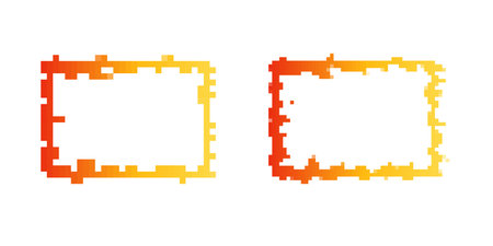Playful mosaic pixel frames in a retro style with orange and red fire-themed borders.のイラスト素材