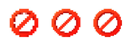 Three red pixel art warning signs in a retro 8 bit style, used for signals or alerts.のイラスト素材