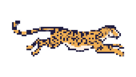 Pixel cheetah icon showcases speed and agility in a classic 8 bit style with a retro game feel.のイラスト素材