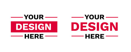 Two bold placeholder badges with your design here text in high contrast style for branded mockups.のイラスト素材