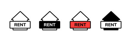 Icon set featuring house rent signs, showcasing simple design styles with various color variations.のイラスト素材