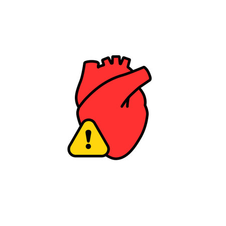 Red anatomical heart paired with a warning icon suggests medical caution or health alert message.のイラスト素材