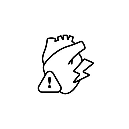 Heart design featuring a warning icon and lightning symbol, emphasizing a serious medical alert.のイラスト素材