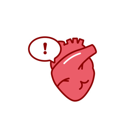 Heart with an exclamation mark bubble conveys urgency. cartoon style adds a playful touch.のイラスト素材