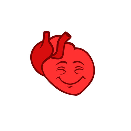Cartoon heart features a cheerful smile, communicating a sense of happiness and positive emotion.のイラスト素材