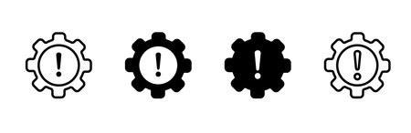 Icon shows a gear with an exclamation mark. highlights settings or alerts in digital applications.のイラスト素材