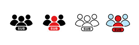 Icons displaying people in groups with a text banner, highlighting a subscription concept.のイラスト素材