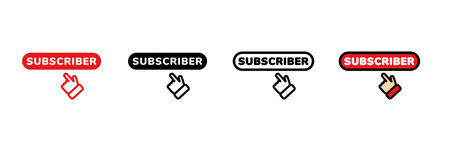 Simple icons of a subscribe button and a clicking hand. includes color and outline versions.のイラスト素材
