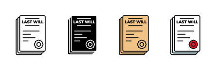 Icon set showing last will legal documents. includes color, outline, and filled styles.のイラスト素材