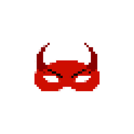 A pixelated red mask with horns, capturing a playful comic expression. appears in a retro sprite style.のイラスト素材