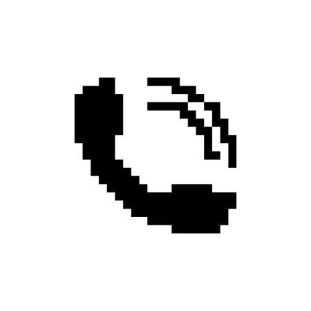 Retro-style pixelated telephone receiver in black and white, resembling early digital designs.のイラスト素材