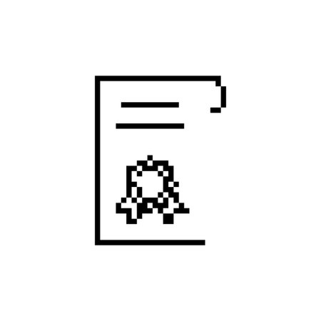Minimal pixel document icon with a decorative emblem in retro mosaic style, ideal for user interfaces, apps, or creative projects.のイラスト素材