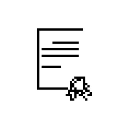 A pixelated document icon with a mouse pointer. minimalist black and white style.のイラスト素材
