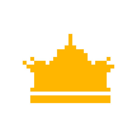 Golden crown in pixel art style, featuring bold, mosaic design with retro gaming sprite influence.のイラスト素材