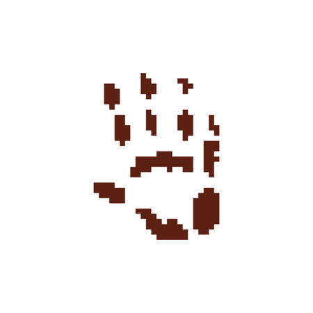 Pixelated handprint icon in brown mosaic style, great for survival games, cave art themes, tribal concepts, or horror UI elements.のイラスト素材