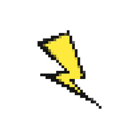 Yellow lightning bolt icon in mosaic pixel design features bold edges, conveying dynamic energy.のイラスト素材