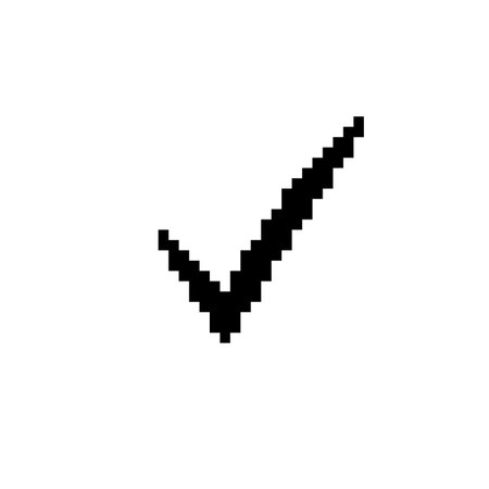 Black and white pixelated check mark icon in retro mosaic design, resembling old computer graphics.のイラスト素材