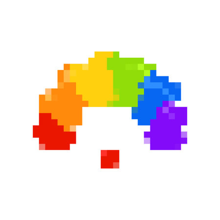 Mosaic pixel rainbow paint palette featuring bright colors and a central red dot for emphasis.のイラスト素材