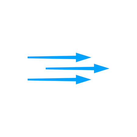 Three blue arrows in a straight flow, with different styles including bold and thin outlines.のイラスト素材