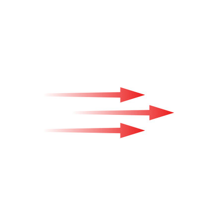 Three bold red arrows point right, symbolizing speed and movement. they suggest dynamic motion.のイラスト素材