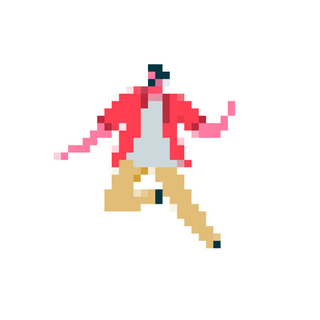 Pixelated mosaic-style icon showing a dancing person in mid-motion. bright and joyful design.のイラスト素材